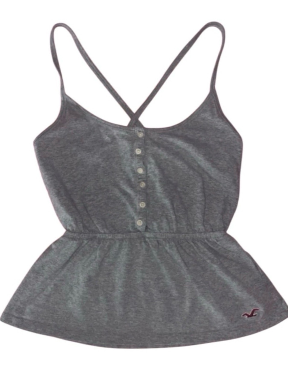 Hollister Grey Button-Front Peplum Cami with Cross Back SIZE XS